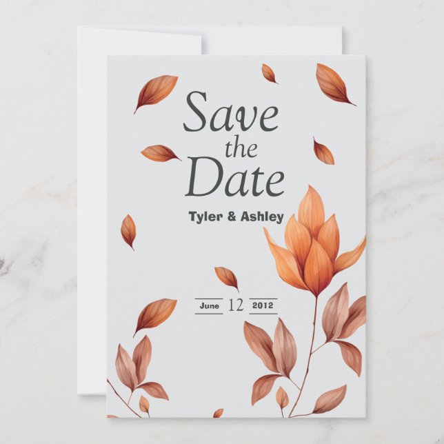 Invitation Boho Elegant Orange Floral Mariage (Devant)