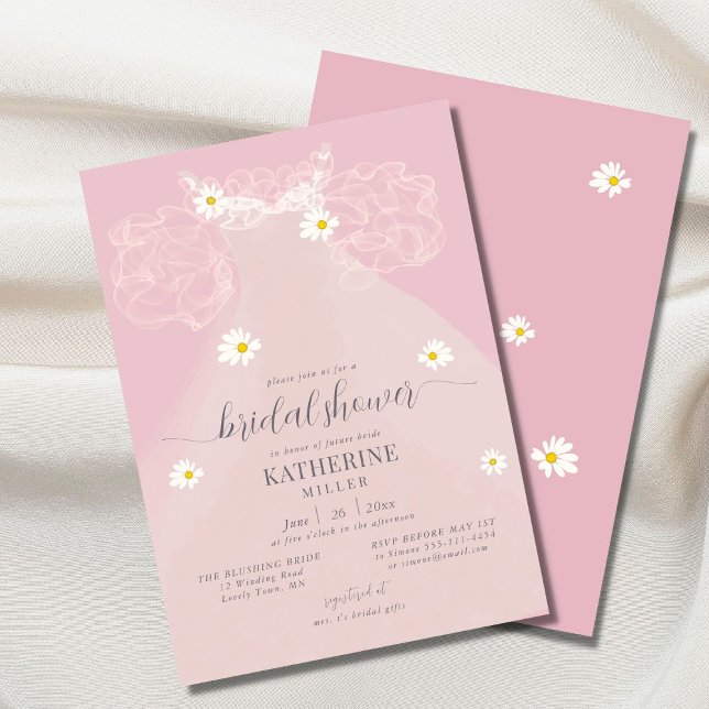 Invitation Boho Elegant Robe Daisy Rose Ruffle Fête des marié (Créateur téléchargé)