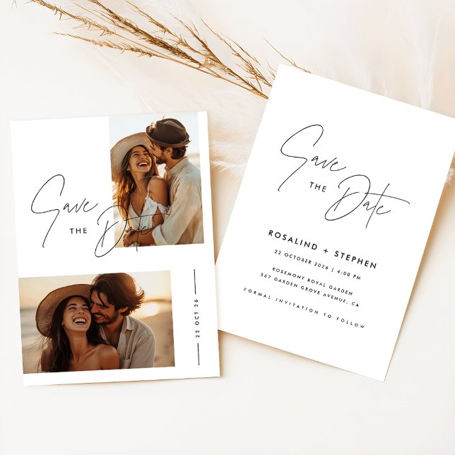 Invitation Boho Elegant Script Photo Wedding Enregistrer La D (Créateur téléchargé)