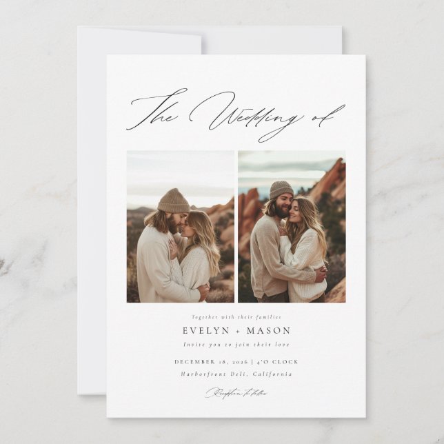 Invitation Boho Elegant Script QR Code Photo Budget Mariage (Devant)