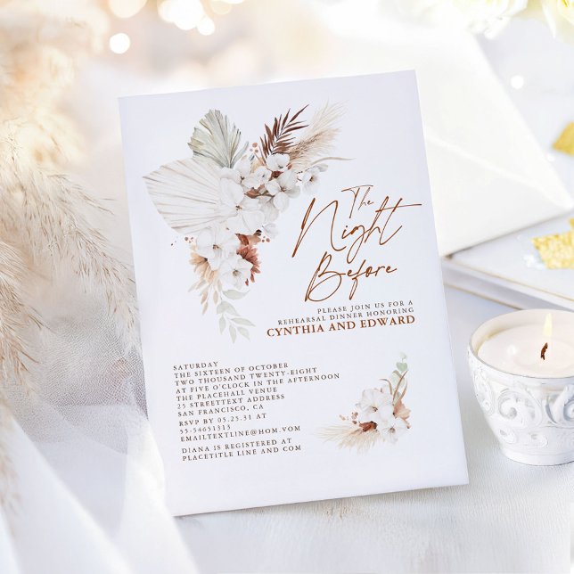 Invitation Boho Elegant Terracotta Floral Rehearsal Dinner (The Night Before Terracotta Boho Rehearsal Dinner Invitations)