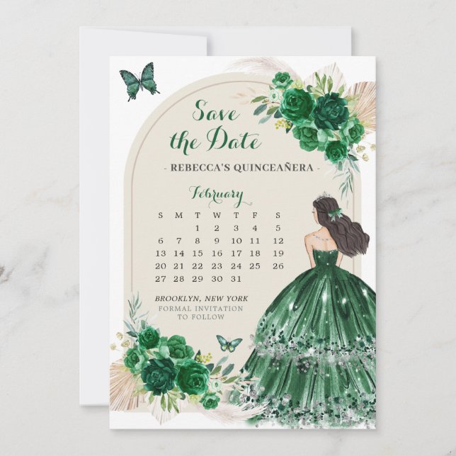 Invitation Boho Emerald Green 15 Años Enregistrer La Date Cal (Devant)