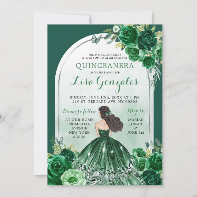 Invitation Boho Emerald Green Quinceanera (Devant)