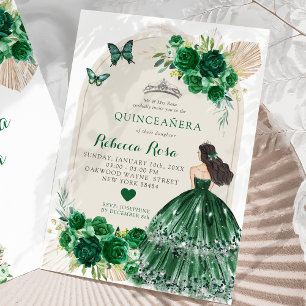 Invitation Boho Emerald Green Roses Princesa Quinceañera