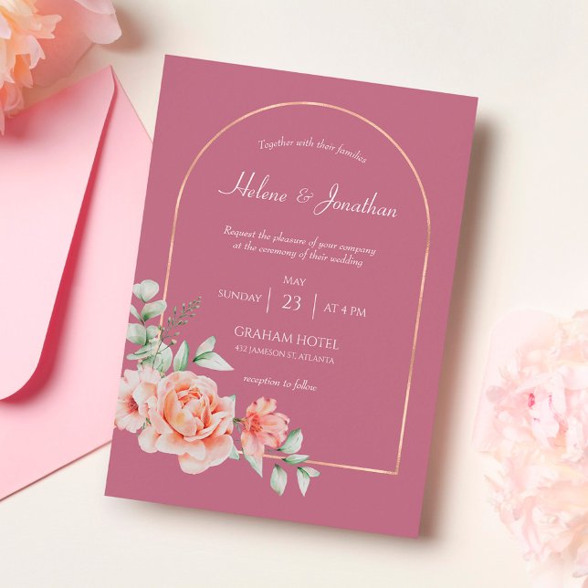 Invitation Boho en arc d'or rose poussiéreux (Créateur téléchargé)