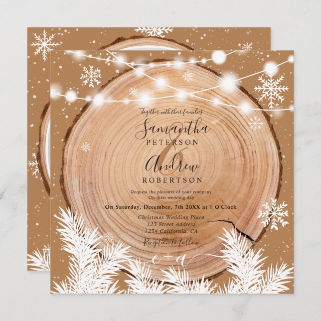 Invitation Boho en bois de neige rustique mariage photo de No (Devant / Derrière)