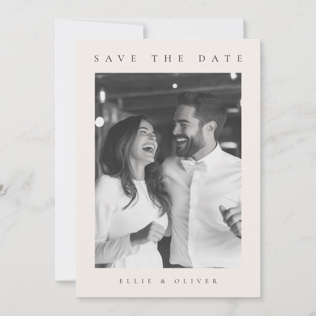 Invitation Boho en crème beige Photo Enregistrer la date (Devant)