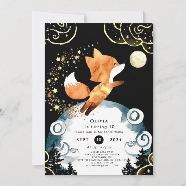 Invitation Boho Enchanted Fox Anniversaire (Devant)