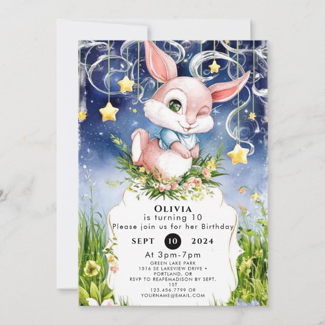 Invitation Boho Enfants Lapin Anniversaire (Devant)