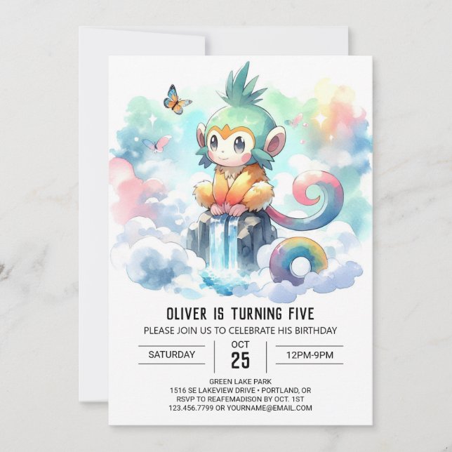 Invitation Boho Enfants Singe Anniversaire (Devant)