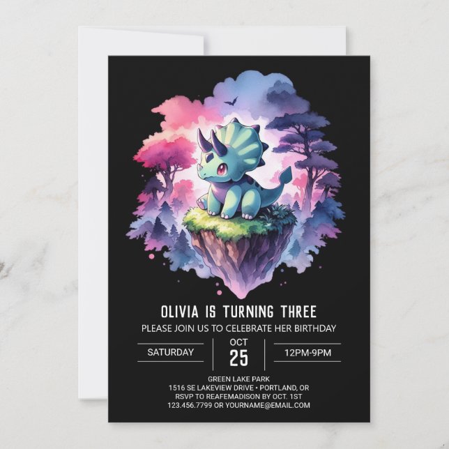 Invitation Boho Enfants Tricératops Anniversaire (Devant)