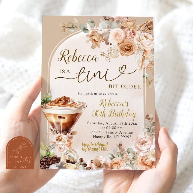 Invitation Boho Espresso Martini Tini Un Peu Plus Vieux Anniv (Créateur téléchargé)