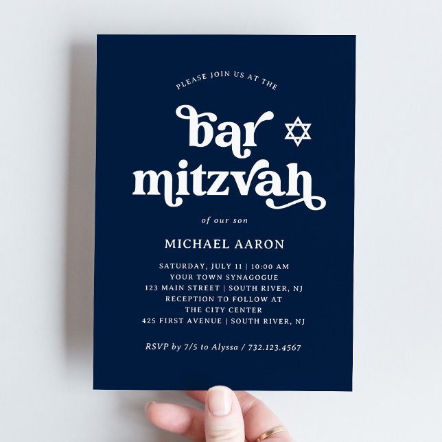 Invitation Boho et Rétro Bleu Nuit Foncé | Bar Mitzvah (Créateur téléchargé)