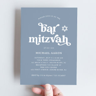 Invitation Boho et Rétro Bleu Poussiéreux   Bar Mitzvah