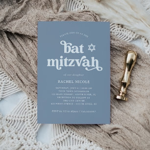 Invitation Boho et Rétro Bleu Poussiéreux   Bat Mitzvah