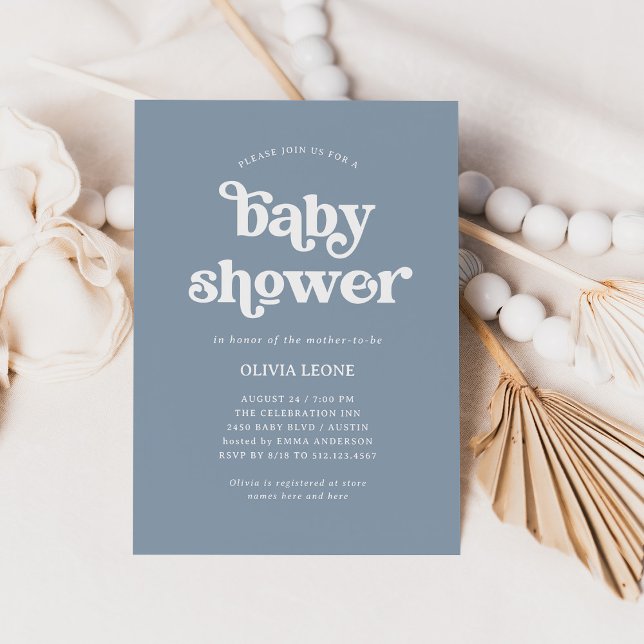 Invitation Boho et Retro Dusty Blue | BABY SHOWER (Créateur téléchargé)