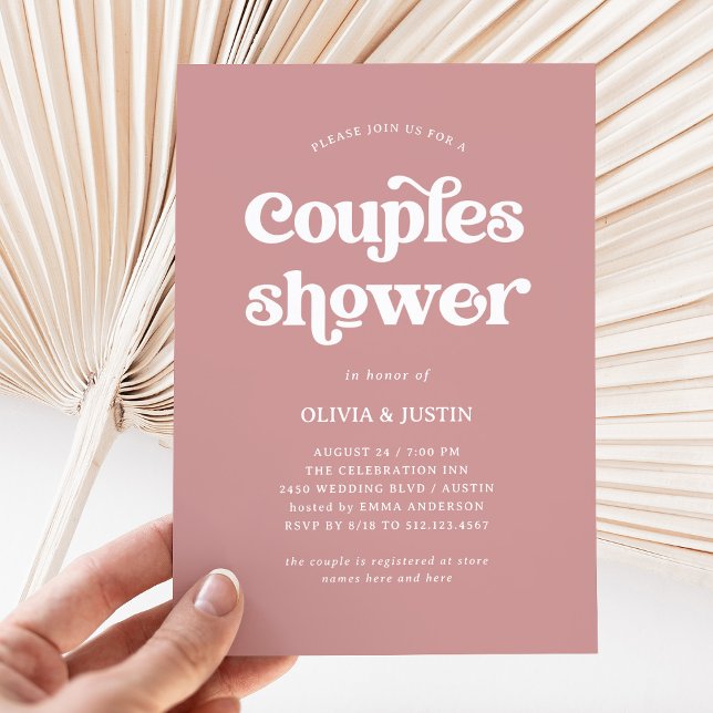 Invitation Boho et Retro Dusty Rose | Douche Couples (Créateur téléchargé)