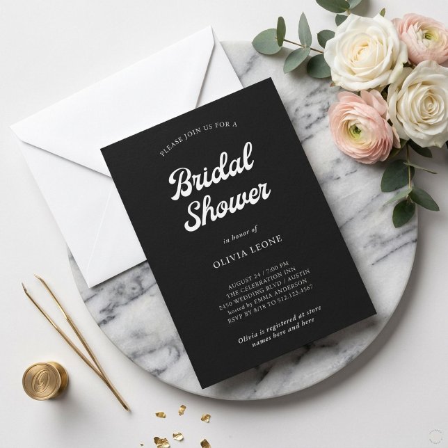 Invitation Boho et Rétro Noir | Baby Shower de Mariage  (Créateur téléchargé)