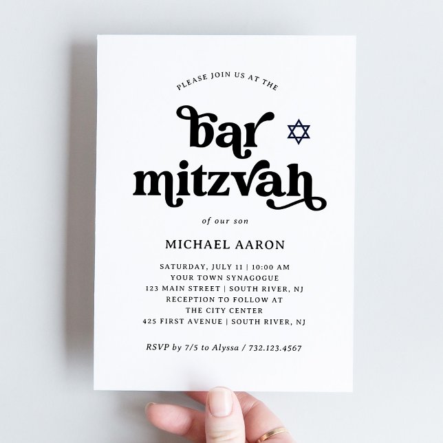 Invitation Boho et Retro noir et blanc | Bar Mitzvah (Créateur téléchargé)