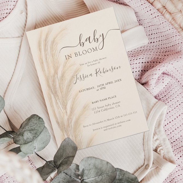 Invitation Boho été pampas herbe aquarelle baby shower (Créateur téléchargé)