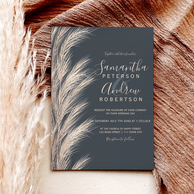 Invitation Boho été pampas herbe aquarelle gris mariage (Créateur téléchargé)