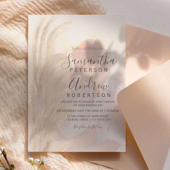 Invitation Boho été pampas herbe aquarelle photo mariage (Créateur téléchargé)