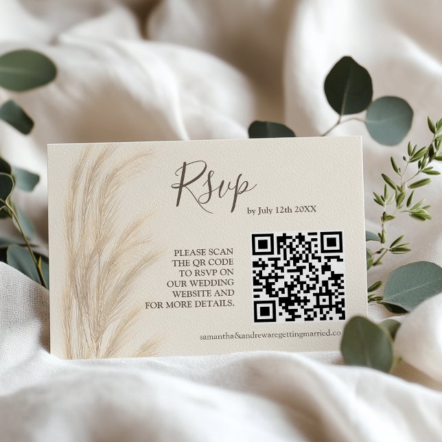 Invitation Boho été pampas herbe aquarelle rsvp qr code (Boho summer pampas grass watercolor rsvp qr code invitation)
