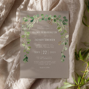 Invitation Boho Eucalyptus Arc Taupe neutre Mariage rustique