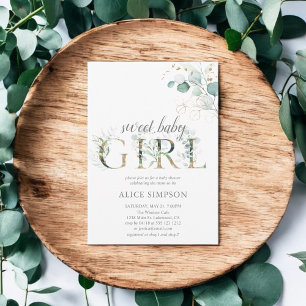 Invitation Boho Eucalyptus Feuilles Baby Girl Shower Invitati