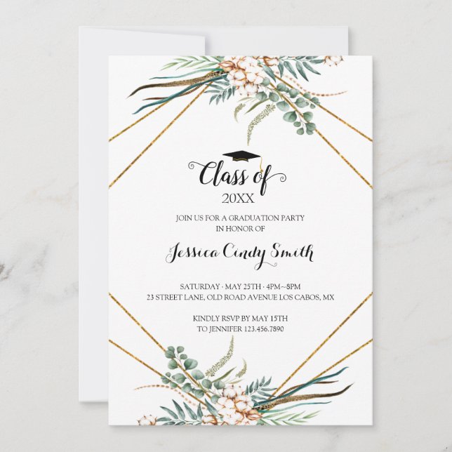 Invitation Boho Eucalyptus Feuilles de la verdure (Devant)