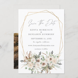 Invitation Boho Eucalyptus & Flore beige Enregistrer la date