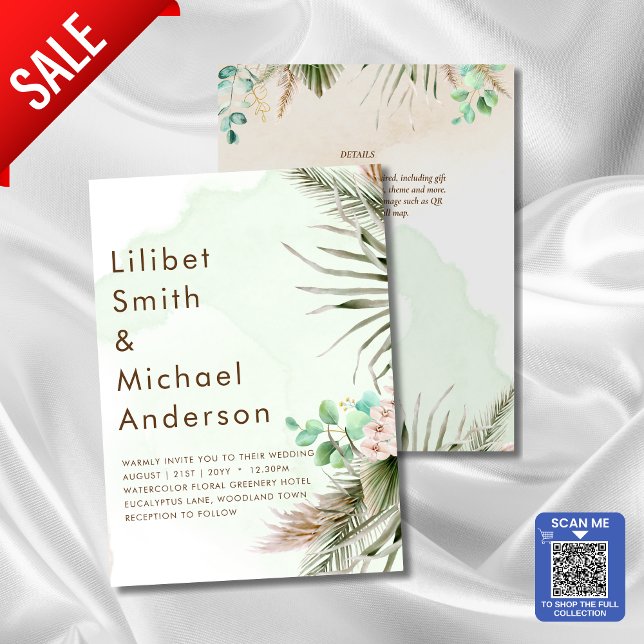 Invitation BOHO Eucalyptus Pampas Mariage vert herbe (SHOP THE FULL PAMPAS GREENERY COLLECTION)