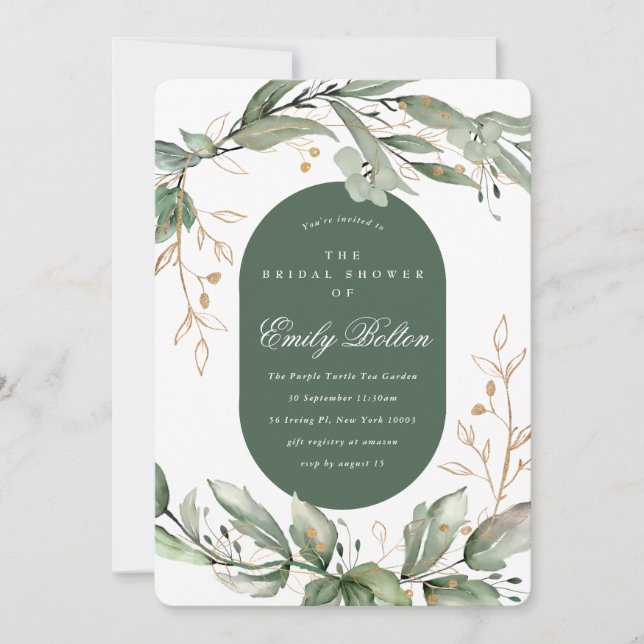 Invitation Boho Eucalyptus Verdure Pampas Wreath Gold (Devant)
