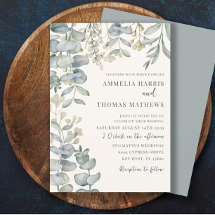 Invitation Boho Eucalyputus Sage Dusty Blue Botanical Mariage