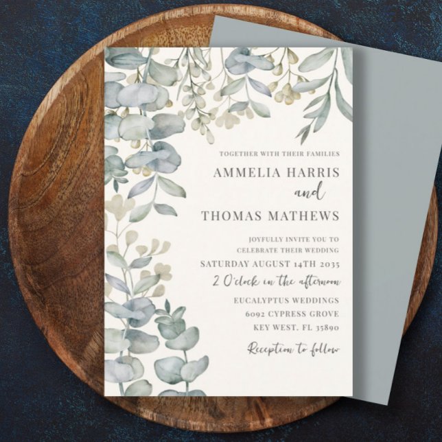 Invitation Boho Eucalyputus Sage Dusty Blue Botanical Mariage (Créateur téléchargé)