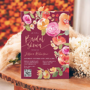 Invitation Boho Fall aquarelle florale QR douche nuptiale rou