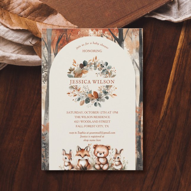 Invitation Boho Fall Boodland Forest Animaux Baby shower (autumn forest animals)