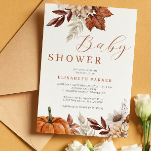 Invitation Boho fall citrouille baby shower floral