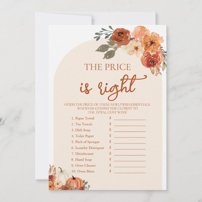 Invitation Boho Fall devine le bon prix jeu Fête des mariées (Devant)