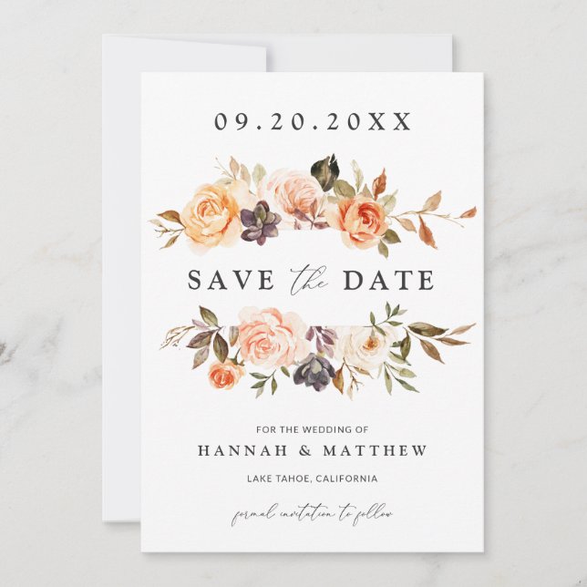 Invitation Boho Fall Enregistrer la date, Photo Enregistrer l (Devant)