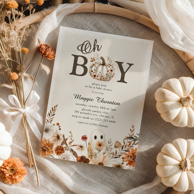 Invitation Boho Fall Fantôme Floral Halloween Baby shower gar (Créateur téléchargé)