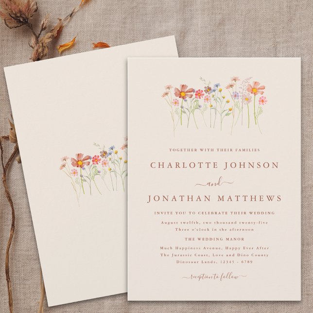 Invitation Boho Fall Fleur sauvage Terracotta Beige Mariage (Boho fall Wildflower floral beige terracotta Wedding invitation Watercolor garden flowers elegant)