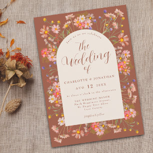 Invitation Boho Fall Fleur sauvage Terracotta Beige Mariage