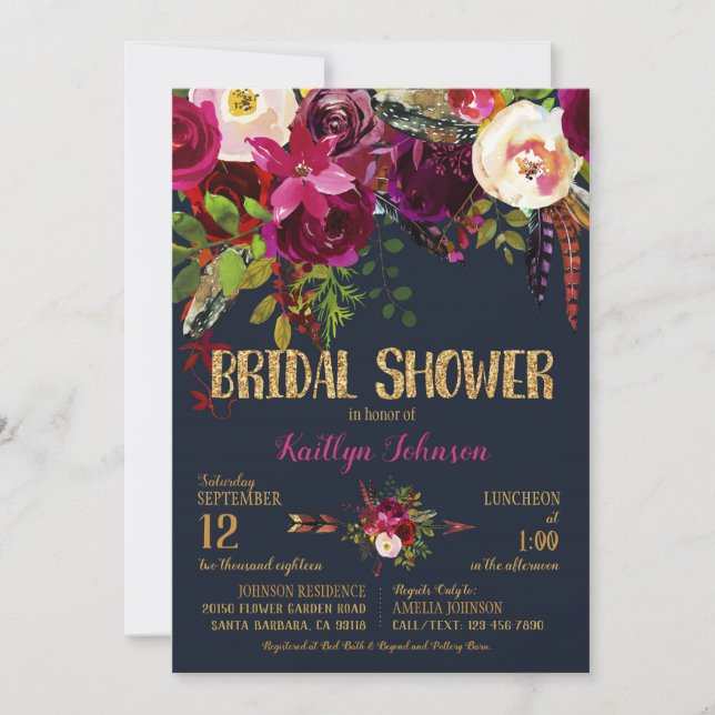 Invitation Boho Fall Floral Arrow Bouquet Fête des mariées (Devant)