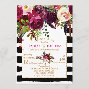 Invitation Boho Fall Floral Arrow Bouquet Mariage de bande