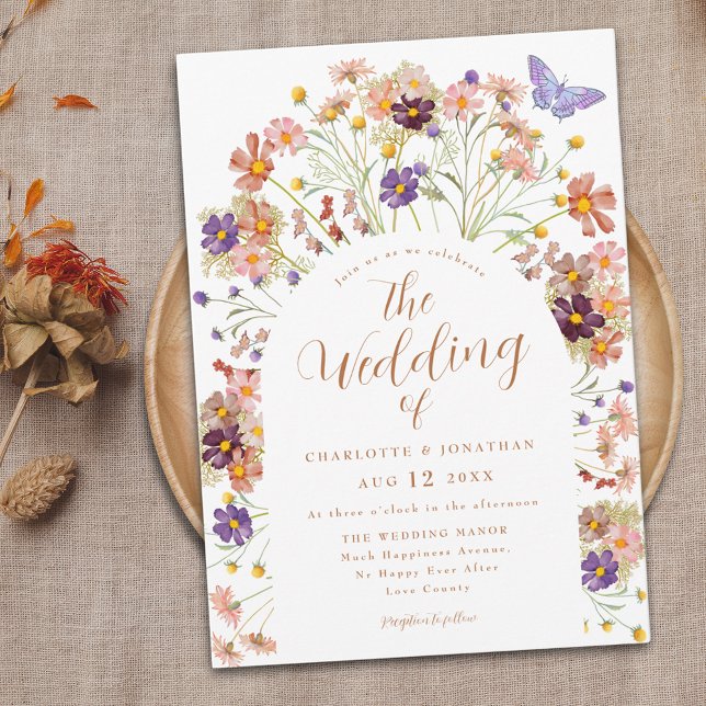 Invitation Boho Fall Floral Butterfly Mariage (Boho fall rustic floral wedding invitation colorful whimsical watercolor wildflowers and butterfly)