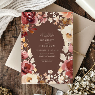Invitation Boho Fall Floral Crème Bourgogne Dîner de répétiti