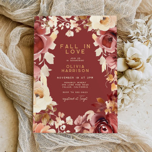 Invitation Boho Fall Floral Gold Crème Fête des mariées écarl
