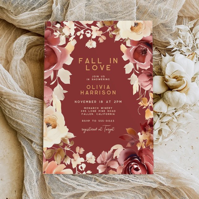 Invitation Boho Fall Floral Gold Crème Fête des mariées écarl (Créateur téléchargé)