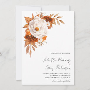 Invitation Boho Fall Floral Script moderne QR Code Mariage